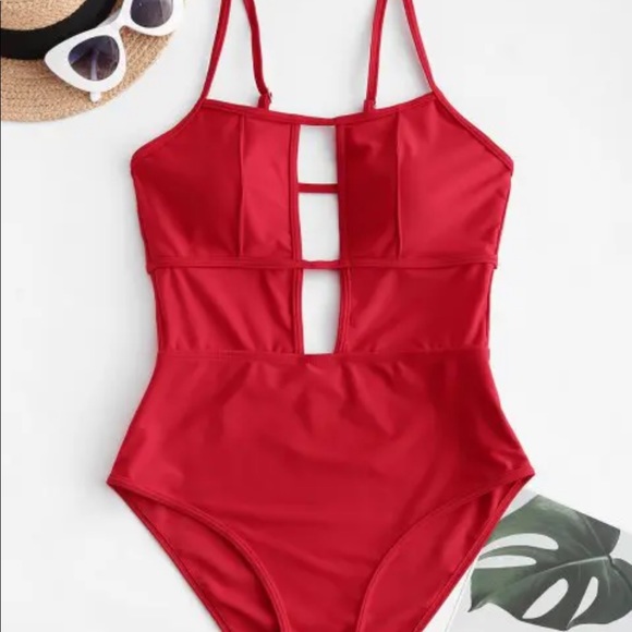 💞 2/$20 NWT ZAFUL Red One Piece Strappy Bathing Suit - Picture 2 of 6